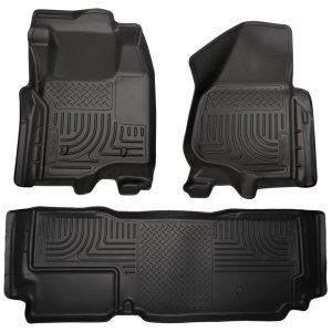 Ford F-250 Super Duty Floor Liners - Front + Rear - Husky Liners - WeatherBeater Combo - Black - 2012